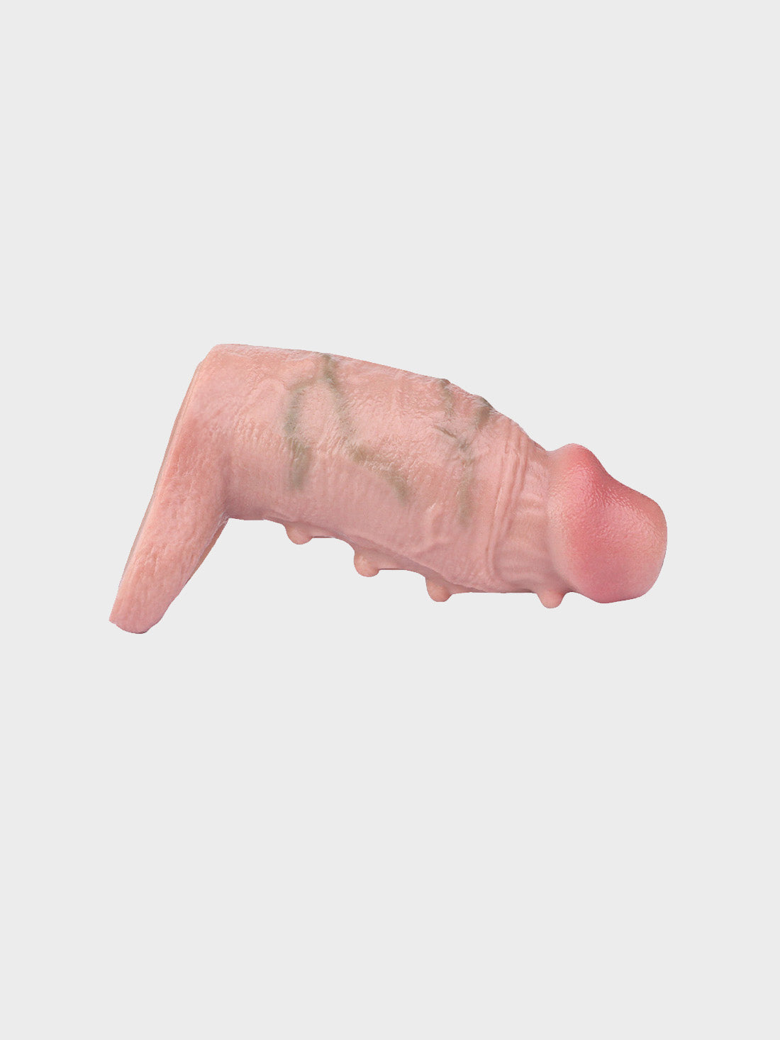 Pink silicone cock sleeve on a grey background