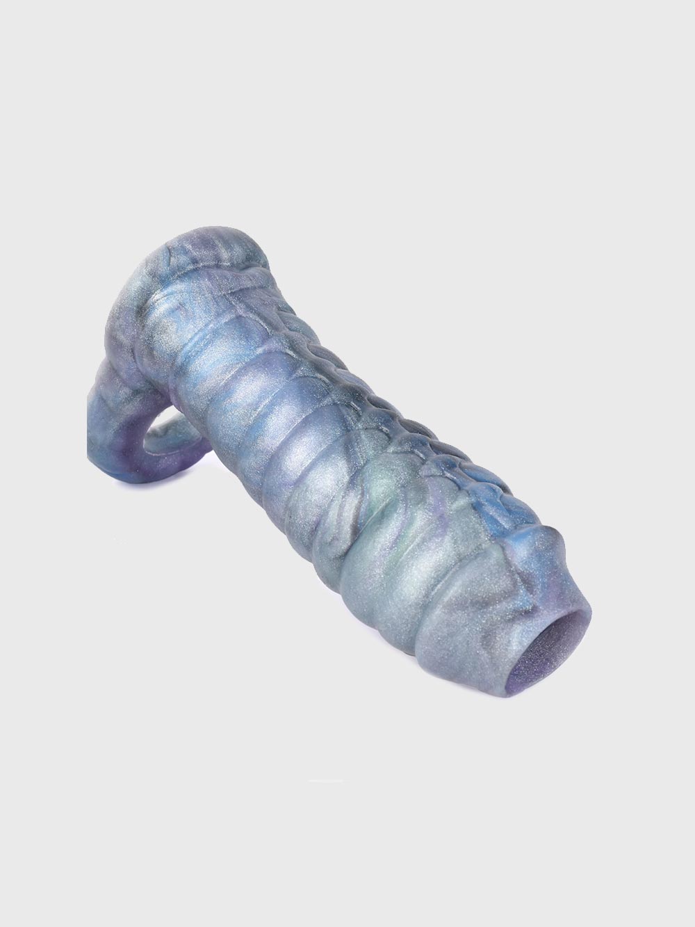 Ice Dragon Cock Sleeve – textured, dragon-scale penis sleeve in an icy blue design for enhanced pleasure.