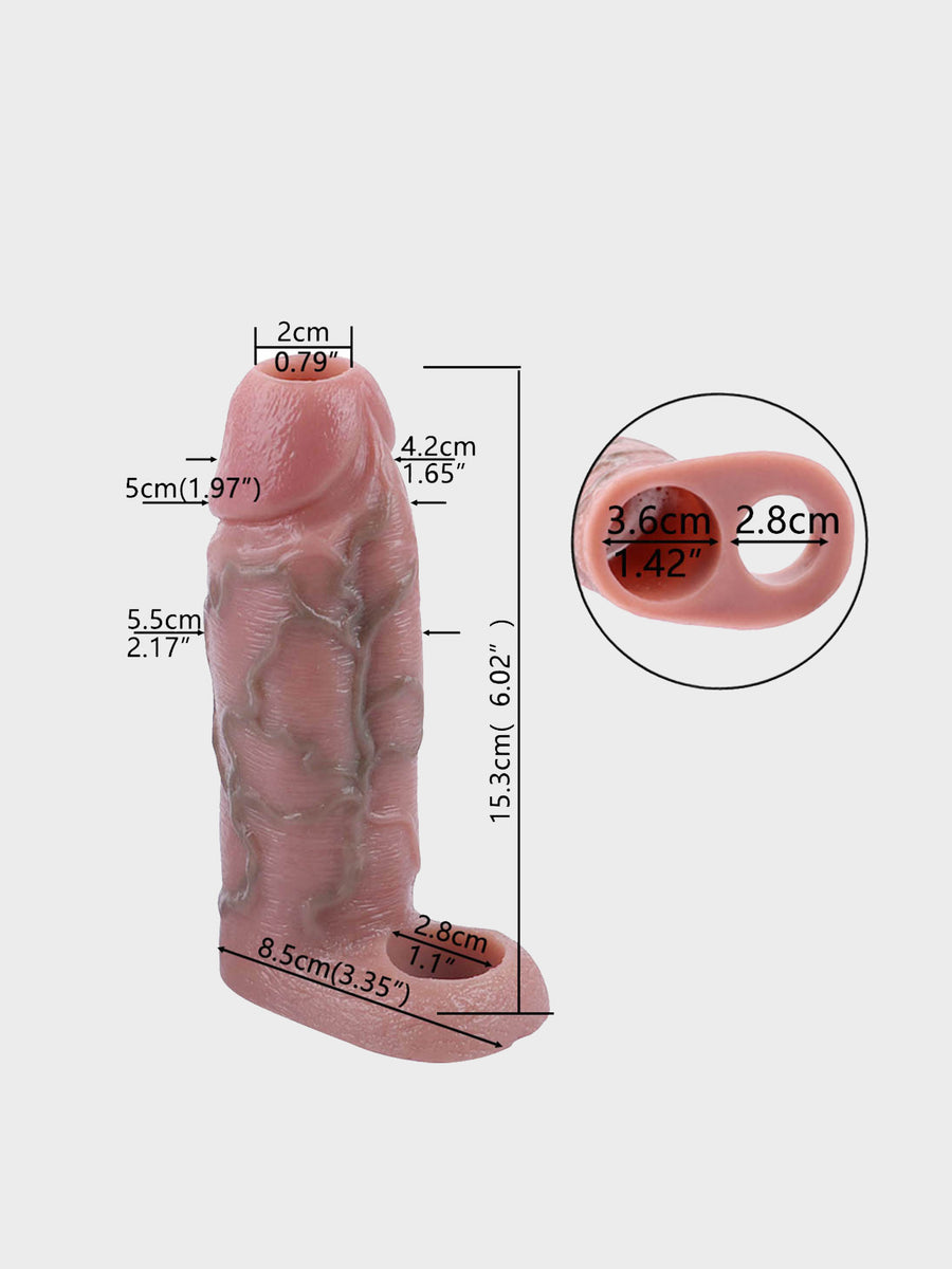 Comparison image showing the measurements  provided by the Second Skin Large Cock Extender.